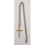 9ct gold chain with gold cross set hallmarked gold cross, gross weight 5.4g. Chain measures 44cm