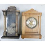 Oak Cased Mantle Clock & Wall Clock in state of dis repair(2), tallest 34cm