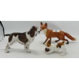 Beswick large standing fox: together with a Royal Doulton stter and a dog playing (3)