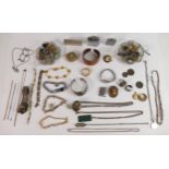 A collection of vintage jewellery and items including Silver bracelets, Ronson and other lighters