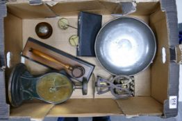 A mixed collection of items to include: Salters Family Scales, Cased Scales, Postage Scales,