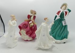 Royal Doulton lady figures :Christmas Day 2001 HN4315, Top O The Hill HN1834 and two child