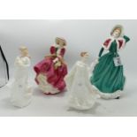 Royal Doulton lady figures :Christmas Day 2001 HN4315, Top O The Hill HN1834 and two child