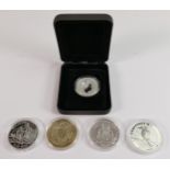 A collection of silver proof coins: comprising 1489 Henry VII gold plated silver sovereign, 20g,