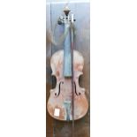 Vintage violin and bow: full length 64cm , no makers mark to bow