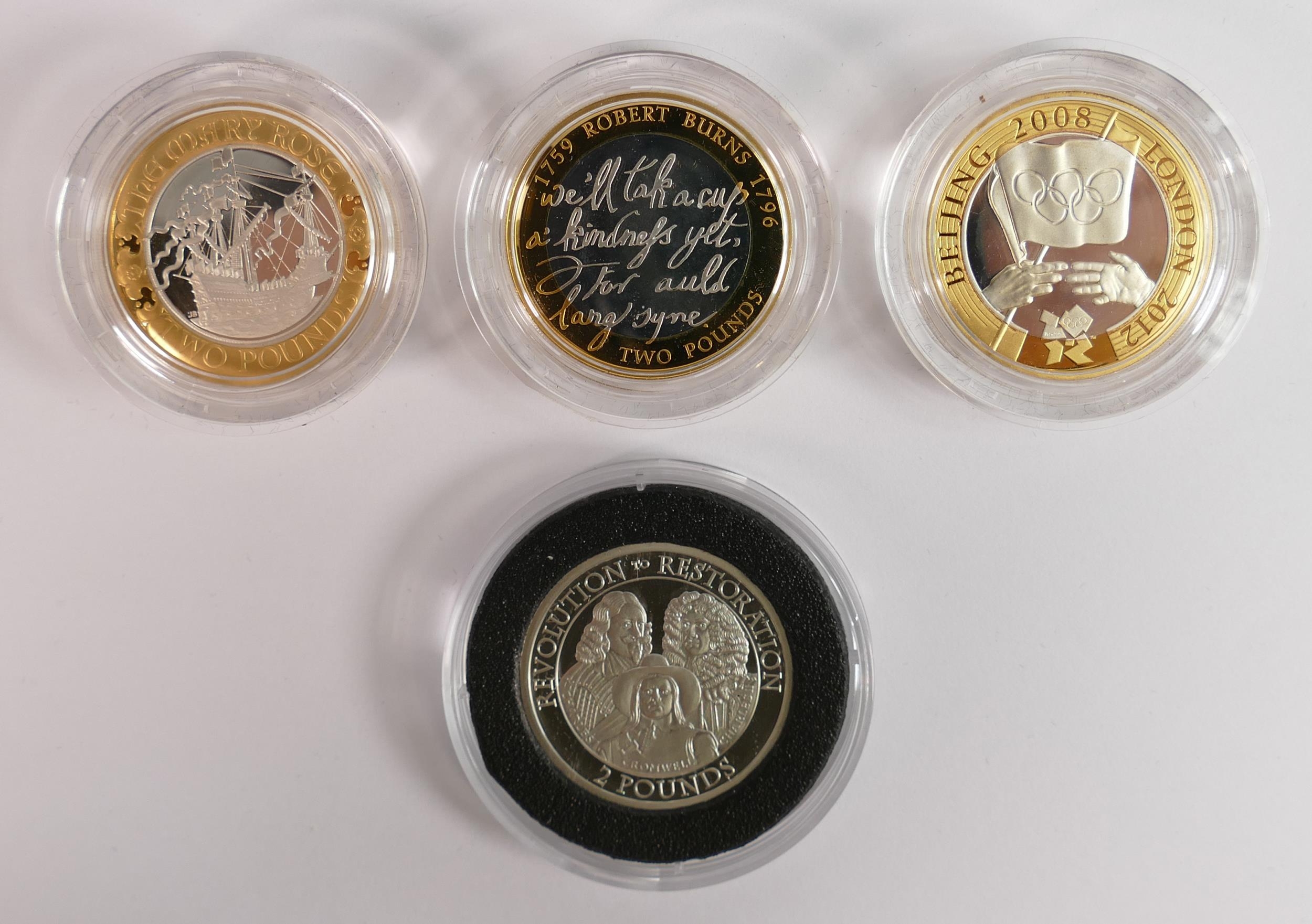 A collection of Royal Mint silver proof £2 coins: comprising 2009 Robert Burns, 2011 Mary Rose, - Image 2 of 3