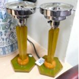 Pair Rewired Art Deco Phenolic Lamp Bases: height to top of fitting 23cm(2)