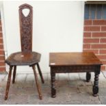 A Carved Oak Coffee Table, together with Similar Carved Hall/Side Chair. Chair dimensions H: 86cm,