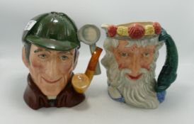 Royal Doulton large character jugs The Slueth: D6631 and Neptune D6548. Both seconds