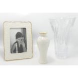 Waterford Items to include: Crystal Vase, pottery pictur frame & similar vase, tallest 23cm(3)