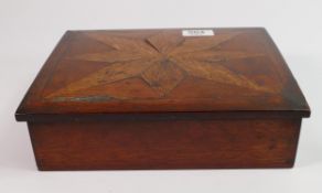 Parquetry lace box in magogany and oak: Measures 26cm x 21cm x 7cm high appx.