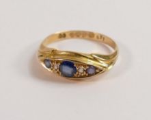 18ct gold ladies ring set with sapphires,size L,2.2g.