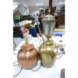 Three Brass Copper & Chrome Table lamps(3)