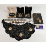 A good collection of costume jewellery: including musical compact, watches, EPNS babies bear rattle,