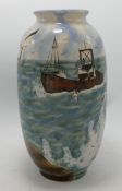 Cobridge stoneware vase decorated with fishing boaat and sea gulls: Height 21cm