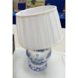 Spode large blue & white Italian lamp base: overall height to top of shade h.47cm.
