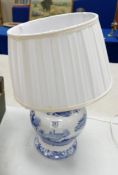 Spode large blue & white Italian lamp base: overall height to top of shade h.47cm.