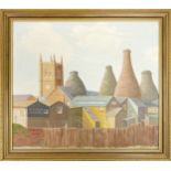 Local Interest Framed Oil on Canvas of PotBanks, initialed N Nicholls, frame size 41 x 46cm