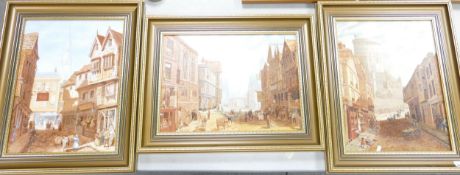 Framed Oil on Canvas Period City Views initialed N Nicholls, largest 64 x 51cm(3)