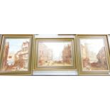 Framed Oil on Canvas Period City Views initialed N Nicholls, largest 64 x 51cm(3)