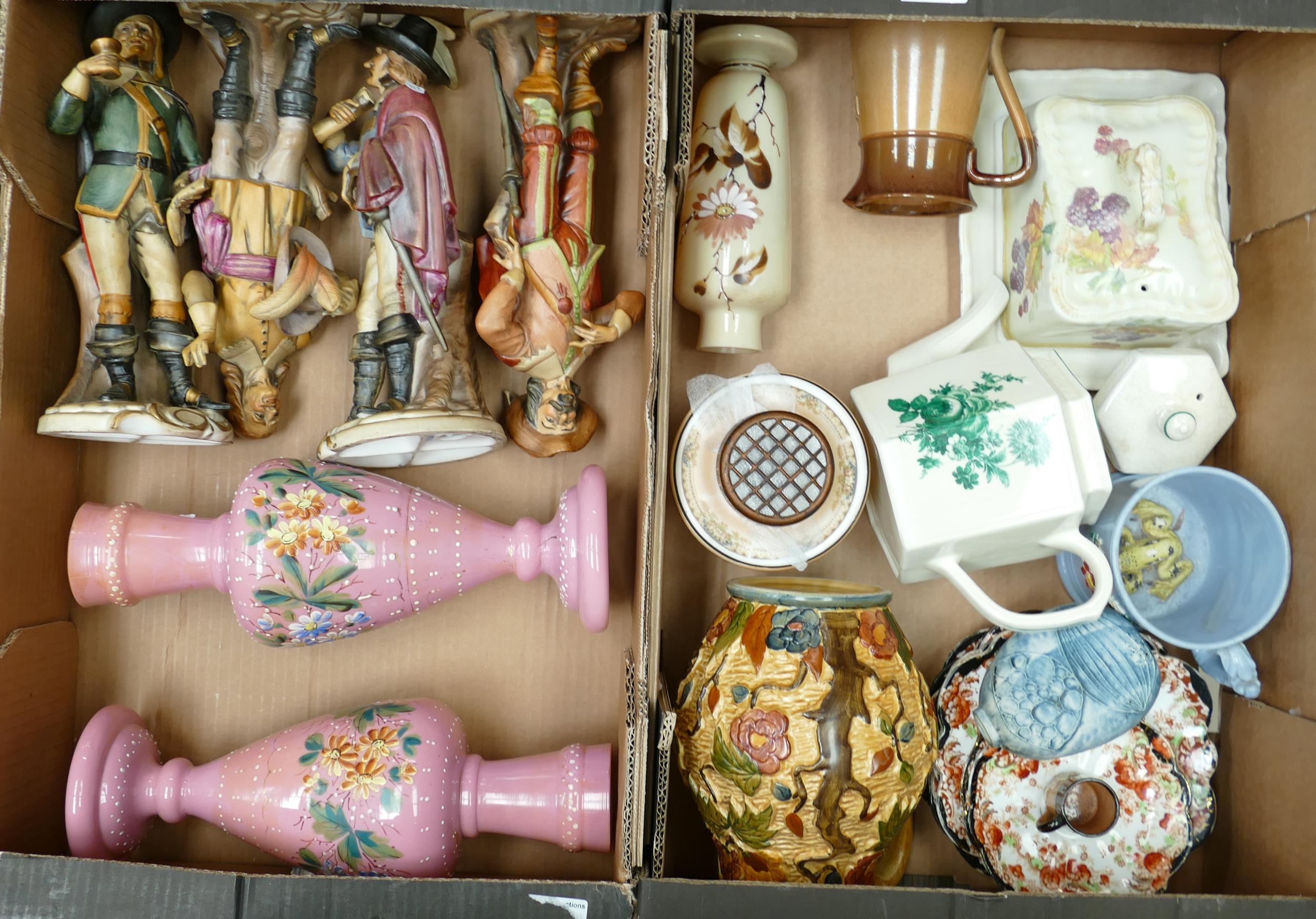 A mixed collection of items to include: early frog mug, Indian tree patterned jug, Doulton