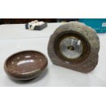 Hand Turned Serpentine Stone Fruit Bowl & Barometer: height of tallest 28cm(2)