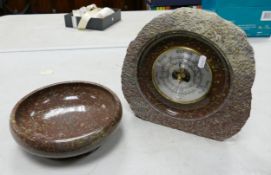 Hand Turned Serpentine Stone Fruit Bowl & Barometer: height of tallest 28cm(2)