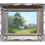 Pair of rural cottage landscape scenes, oil on canvas & signed by P G Duffield. Measuring 18.5cm x