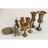 A collection of various Silver items: including various miniature vases, salt & pepper cruet, 309g