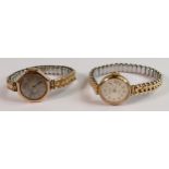 2 Ladies 9ct gold wristwatches: both with expandable gold plated straps. (2)