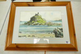 Ray L Lloyd Cornwall Artist Watercolour Sea View: frame size 52.5cm x 60cm
