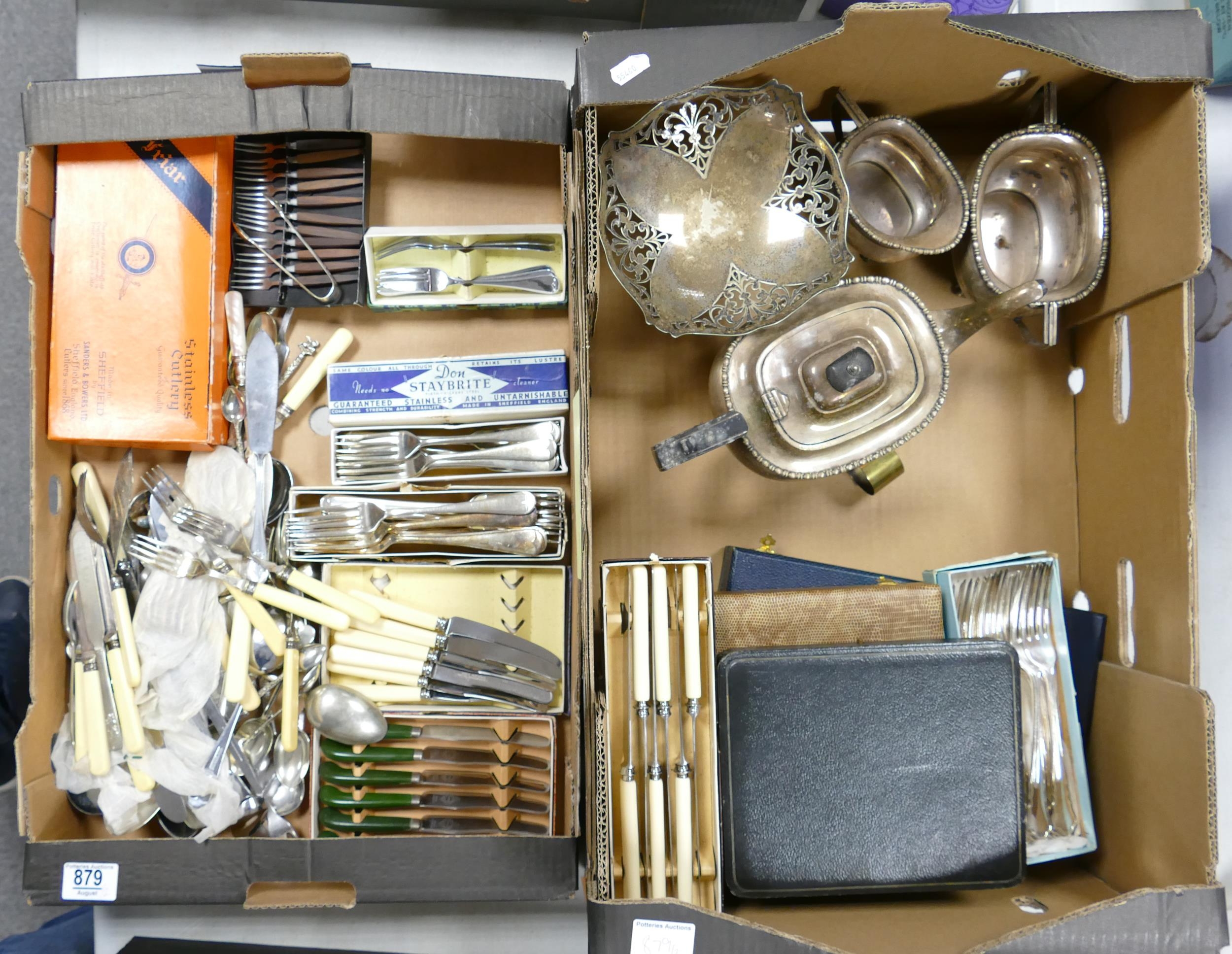 A mixed collection of items to include: silver plated cutlery sets, similar tea service etc (2