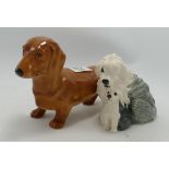 Beswick Dachshund # 361 together with Royal Doulton Old English sheepdog (2)