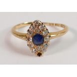 18ct gold sapphire & diamond ring, size J, 2.1g: (one diamond missing)