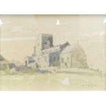 Reginald George Haggar 1905-1988 watercolour of what is thought to be All Saints', Morston,