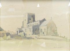 Reginald George Haggar 1905-1988 watercolour of what is thought to be All Saints', Morston,