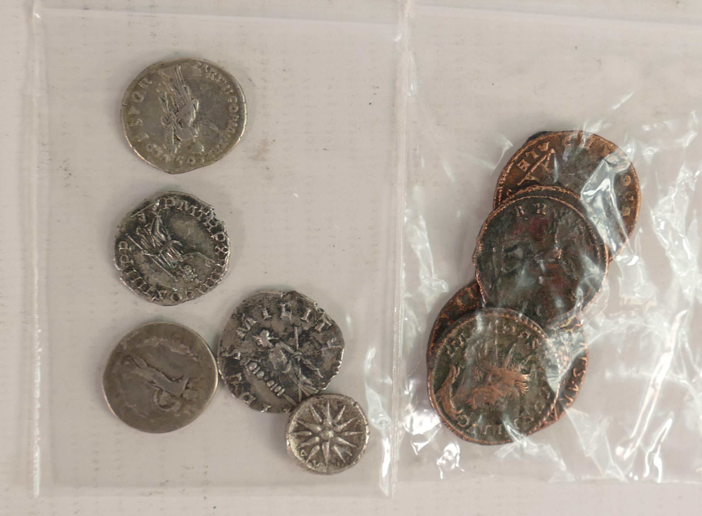 Roman coins - 5 x silver & 5 x base metal ancient unidentified coins.