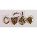 A collection of 9ct gold pendants and lockets, 5.7g: