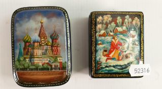 Two Modern Russian Decorated Boxes, largest length 8.5cm(2)