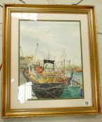 Ray L Lloyd Cornwall Artist Watercolour Harbor Scene: frame size 70 cm x 60cm