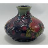 Moorcroft finches and berries squat vase: Height 11cm