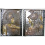 Pair of interesting Earthenware wall plaques: as Centurions, h47 x w38cm. (2)