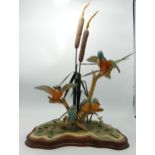 Border Fine Arts Kingfisher Group limited edition: signed Ayres on wooden plinth, 46cm high.