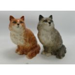 Beswick Persian seated cat: one ginger , one grey (2)