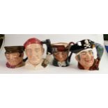 Royal Doulton Large Character Jugs to include Old Charlie, Sam Weller, Long John Silver & The Boot