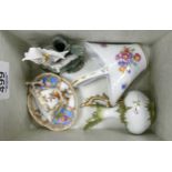 Continental Miniatures including: cup saucer set, Embossed ewer, small figure & floral decorated