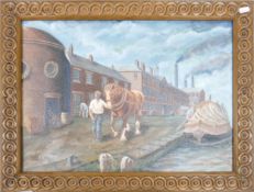 Local Interest Framed Oil on Canvas Etruria Canal, initialed N Nicholls, frame size 47 x 61cm