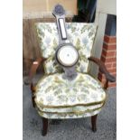 Carved Oak Barometer together with Upholstered Bedroom Chair(2)