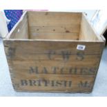 Vintage cws matches packing box. Approx 50cm square