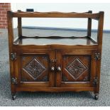 A Georgian Style Carved Oak 2 Door Trolley Cabinet on Metal Castors 89cm High 68cm Wide